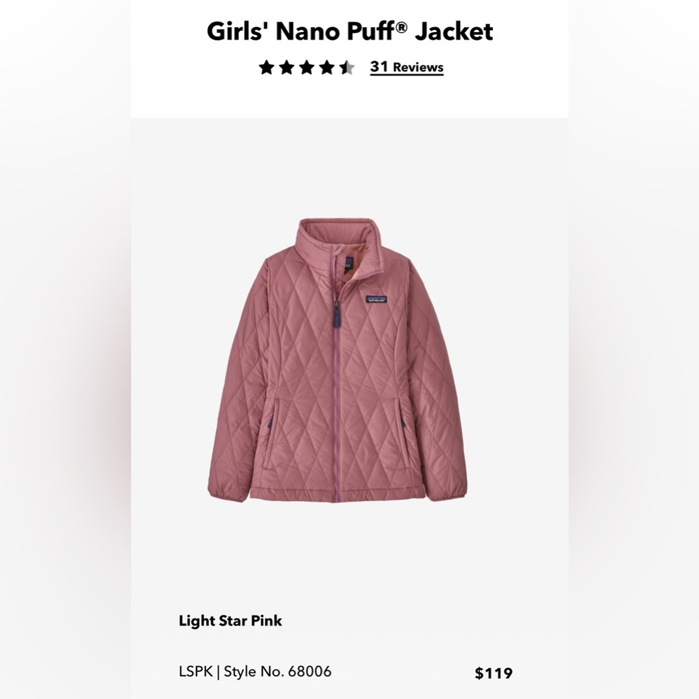 Patagonia Nano Puff Kids size XXL (16-18) Light Star Pink